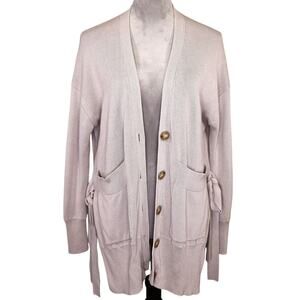J Crew Sweater Womens XS Beige Long Cardigan Tunic Cotton Blend Pockets Grandpa